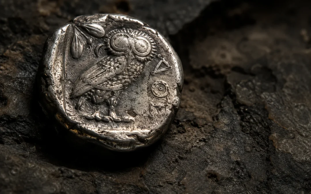 Óbolo griego de plata, la moneda que se colocaba en la boca de los difuntos